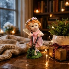 Garden Cherub Figurine Collectible Resin Cherub Figurine Gift Idea for Patio
