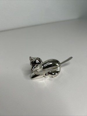 Silver Tone Fox Salt Cellar Tiny Spoon Made in Japan Mini Kitchen Decor