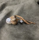 Vintage Mid Century Faux Pearl And Rhinestone Brooch Pin Costume Jewelry