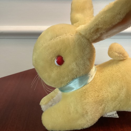 Vintage Leaping Yellow Mohair Bunny Rabbit Red Eyes Stuffed Plush Japan 6” - Picture 2 of 15