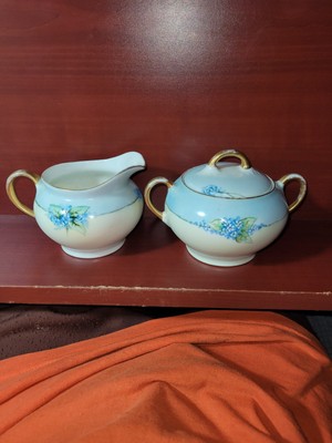 Zeh Scherzer Bavaria Germany Forget Me Not Creamer & Sugar Bowl