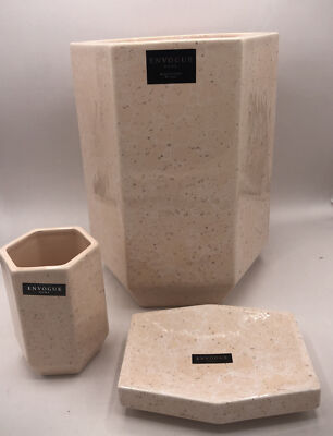 ENVOGUE Home 3PC Bathroom SET PEACH  TRASH CAN 10 x7 ,Soap Dish-5.5 x4 ,4.25 Cup