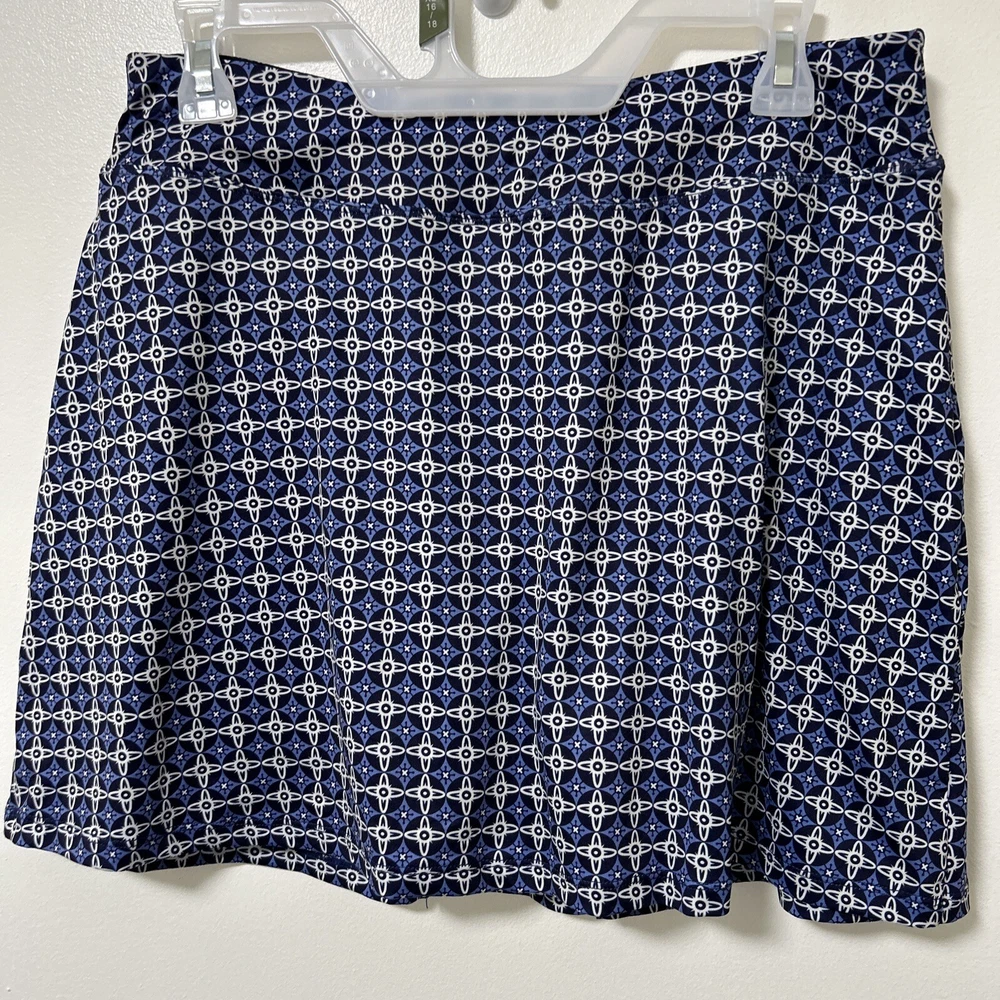 Women's Blue Geometric Tennis Skort with Hidden Pocket – Stretchy & Comfortable – Size Large – Asian Fit