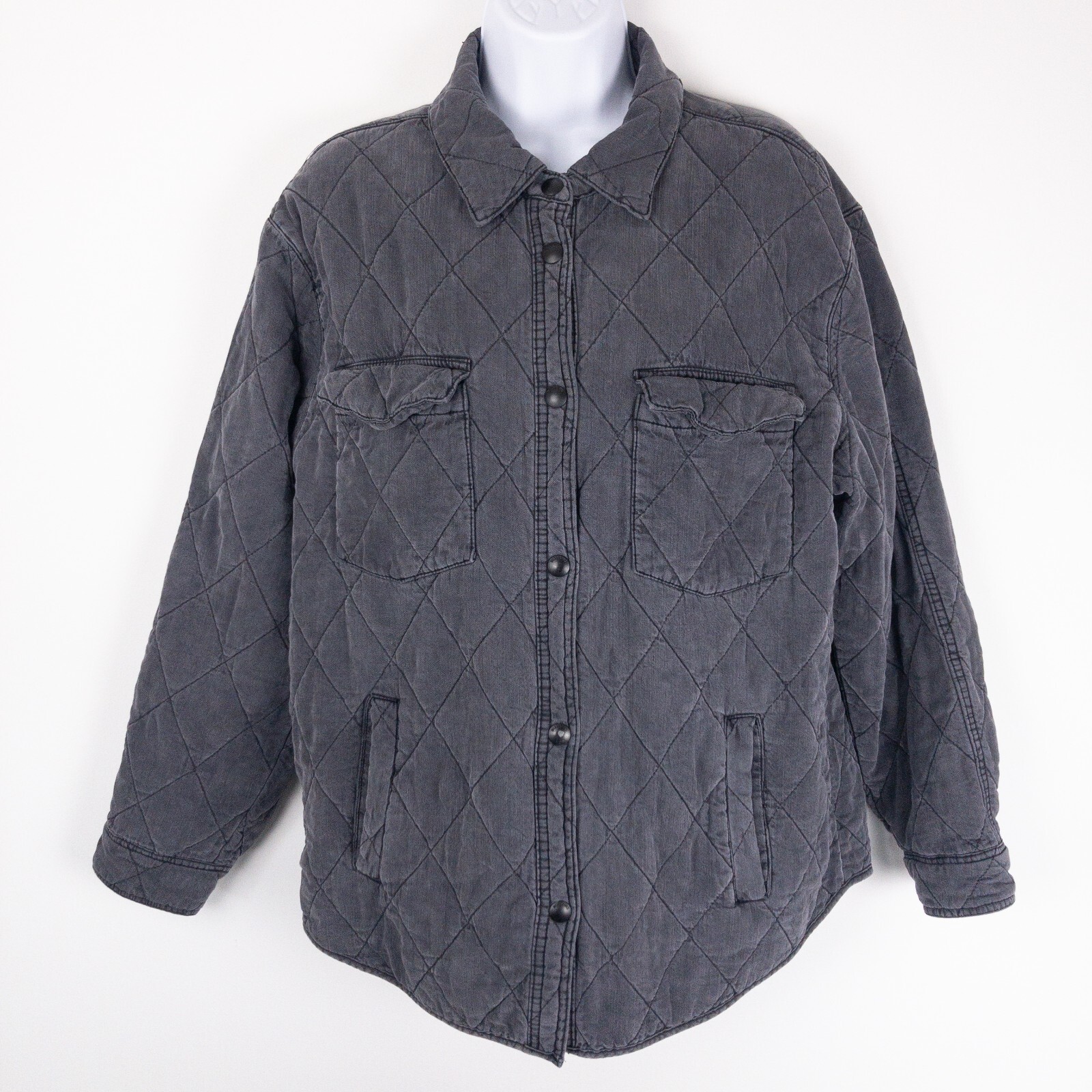 Blank NYC Quilted Minimalist Jacket Womens M Gray Charcoal Button Up Shacket