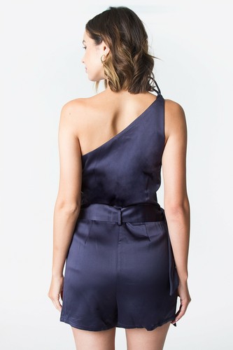 Madelyn Satin One Shoulder Romper - Picture 2 of 3