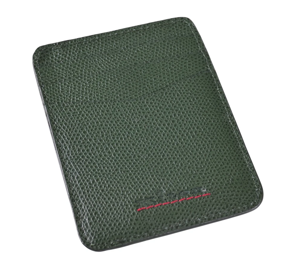 Cartera Kiton Napoli de cuero de grano de guijarro verde para hombre delgada con tarjetero Foto 2 de 4