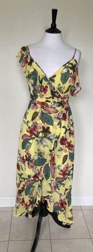 🩶GUESS LOS ANGELES .. Stunning Yellow Floral Ruffle Wrap Dress Size S🩶 - Picture 5 of 12