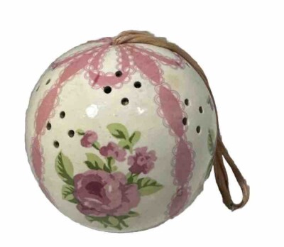 Vintage Porcelain Sachet Pomander Potpourri Holder 3'' Red Roses ~ Japan