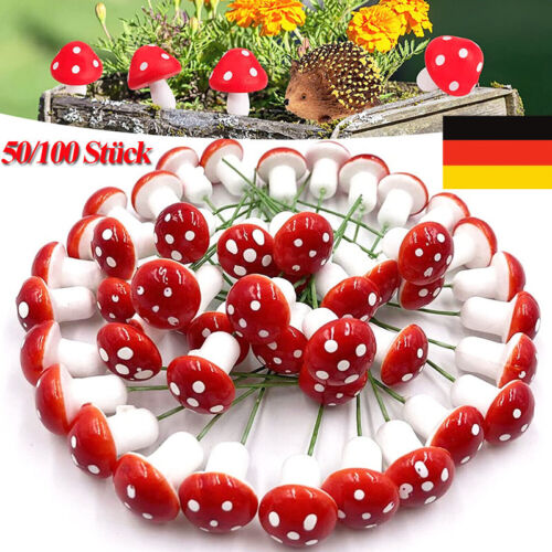 DE 20-100 Stücks Mini-Pilze Gartenpilze Blumentopf Deko Pilz Miniatur Rote Pilze - Afbeelding 1 van 16