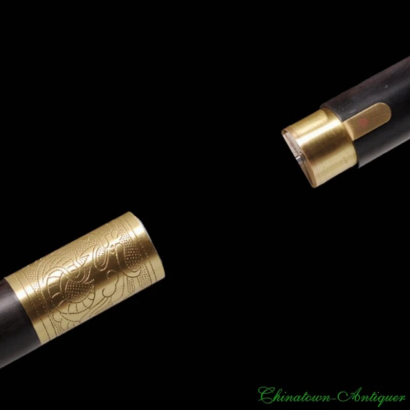 Dragón de madera de ébano cabeza redonda latón con patrón bastón de acero hecho a mano nuevo #1686 Foto 4 de 4