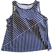 Women's Navy 24W Swim Top High Neck Padded Bra Lands' End Modest 3X Striped S36