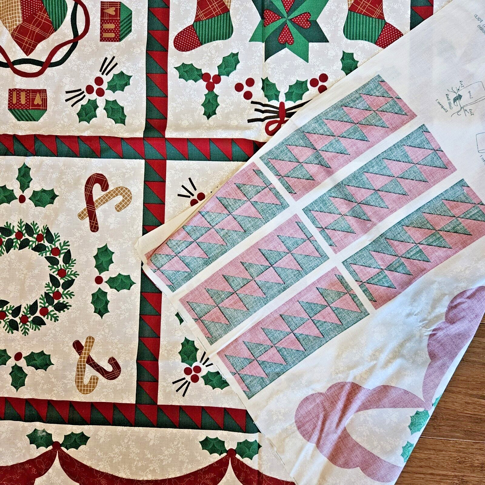 Vintage Wamsutta Christmas Sampler 2 Fabric Panels 2 YD total