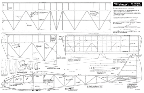 HEARNS HOBBIES EAGLE MK2 FREE FLIGHT GLIDER MODEL PLAN AND POWER MOD SHEET - Picture 1 of 2