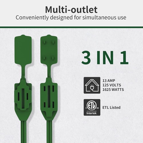 Confezione da 2 Prolunghe per Interni 9FT, 2 Punte Cavo di Prolunga Verde 16/2 ETL Elencato - Foto 2 di 6