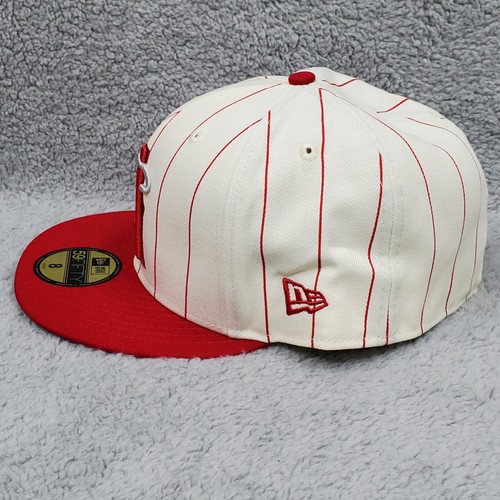 Anaheim Angels New Era 59Fifty Fitted Hat Size 8 Red Pin Stripe Throwback Cap - Picture 3 of 7