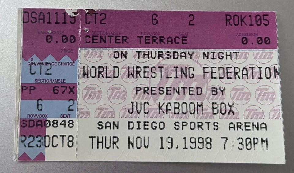 Vintage WWF Ticket Stub 11-19-1998 The Rock/Kane/Ken Shamrock/Mankind - Image 1 of 1
