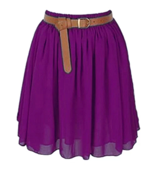 Violet Red Mini Skirt Girl Chiffon Short Dress Pleated Retro Elastic Waist Women