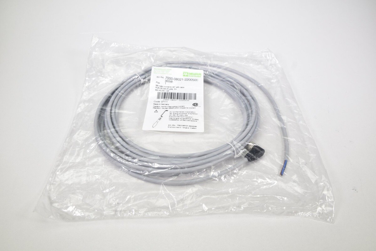MURR ELEKTRONIK 7000-08021-2200500, Connecting cable L=5m plug M8 - NEW