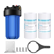 10 Inch Big Blue Whole House Water Filter Housing & 2PCS 10" x 4.5" PP Sediment