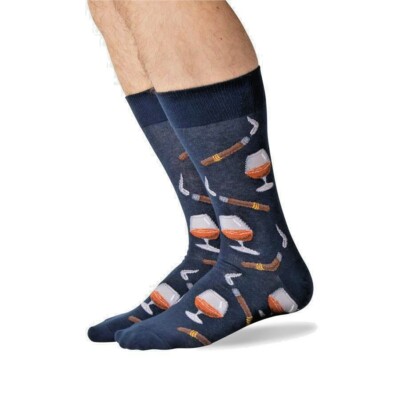 Cognac and Cigars Mens Crew Length Socks Size 10-13 Hot Sox Humidor Fashion