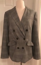 J.CREW RUFFLE-POCKET BLAZER IN GLEN PLAID SIZE 12 J5630 GREY
