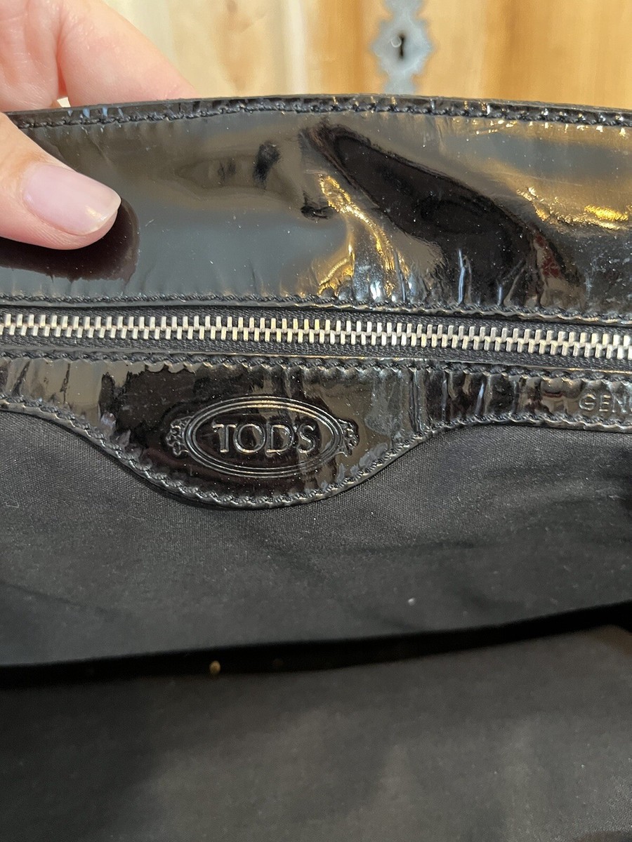 Tod's Black Patent Leather Authentic D-Bag Handbag Tote Large | eBay