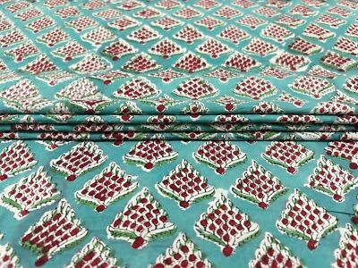 Tissu artisanal indien imprimé à la main 100 % coton de 5 mètres de couleur v... - Photo 1/4