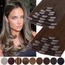 8Pieces Clip In Hair Extensions 100 Real Remy Human Hair Full Head Brown AAAAAA