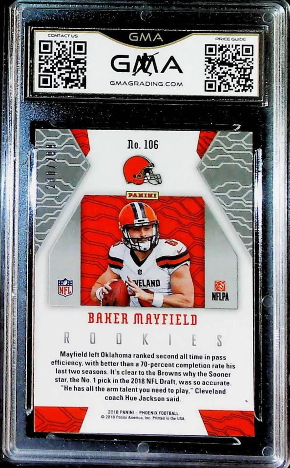 2018 Panini Phoenix Red S299 308 Baker Mayfield RC Browns Rookie GMA 10 GEM MINT - Image 2 of 2