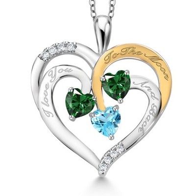 1.55 Ct Heart Shape Green Nano Emerald Rhodium Plated Pendant with Chain