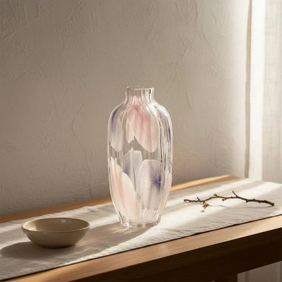 Dot Pattern Glass Vase Elegant Decor Ribbed Glass Flower Vase Italian Design - Image 1 of 4