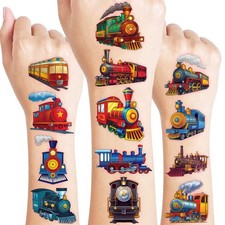 96 PCS Vintage Train Transportation Pre-Cut Temporary Tattoos for Multiple