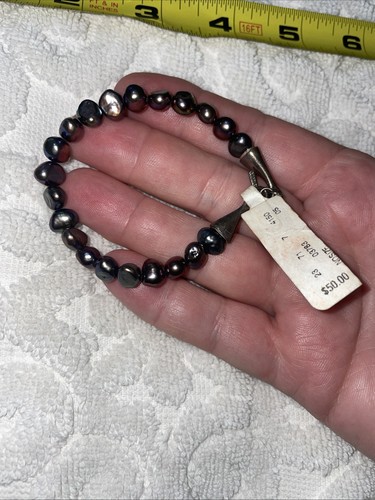Armband Silber Verschluss Knebel lila blau Farben Süßwasserperlen irisierend - Bild 24 von 24