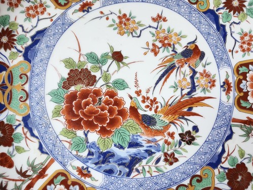 Plato De Porcelana Estilo Imari De Colección Dinastía Shogun Japón 10 1/8" Fénix y Floral - Imagen 3 de 9