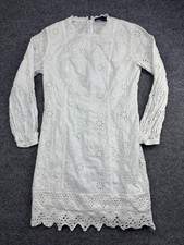 Polo Ralph Lauren Dress Womens 10 White Eyelet Lace Long Sleeve Cotton Boho