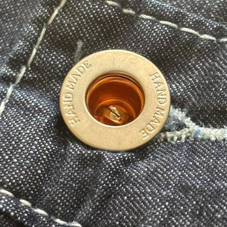 🔵 Pantalones hechos a mano de mezclilla sintética de pierna ancha 🔵 Foto 4 de 4