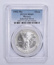 1992 Mo Mexico 1 Onza Silver Libertad MS69 PCGS Blue Label *0779