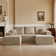 107" Camel Boneless Couch Right Facing Chaise Sectional Cloud Sofa with Ottoman