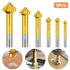 6pcs 90° HSS Chamfering Countersink Drill Bit Set 3 Flute Deburring End Mills