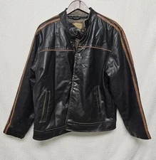 Arizona Jean Co Men’s Leather Jacket Y2K Moto Racer Black Brown Stripes Size L