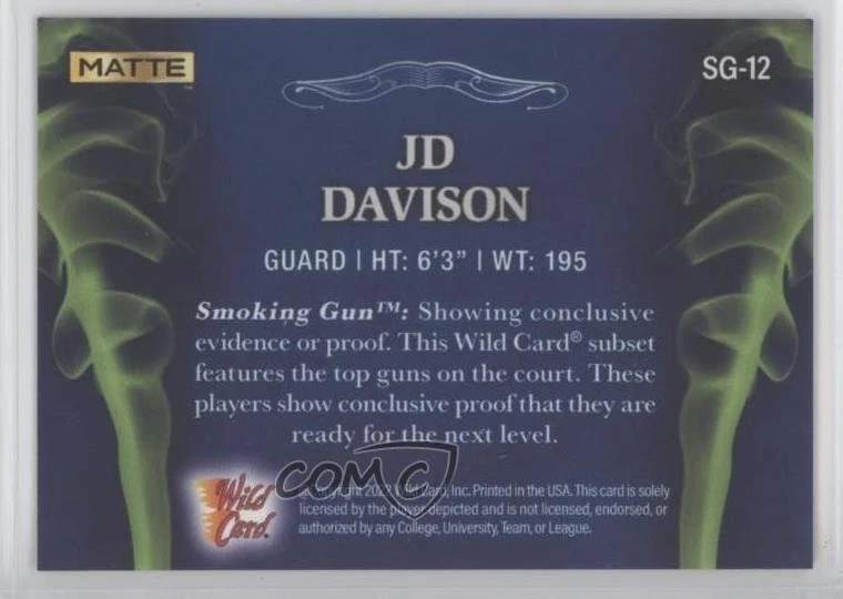 2022 Wild Card Matte Draft Smoking Gun Chase Blue - Green Smoke /25 JD Davison - Image 2 of 2