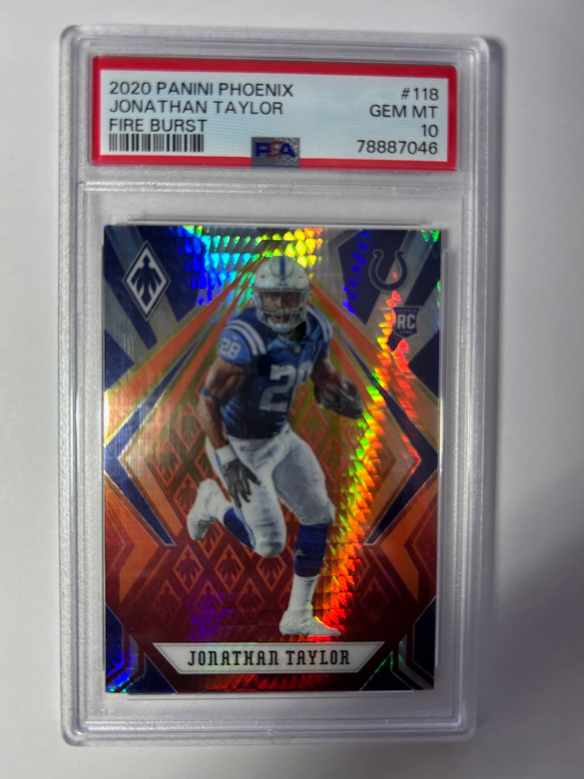 2020 Panini Phoenix - Rookies Jonathan Taylor #118 Fire Burst (RC) PSA10