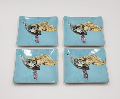 Set Of 4 Cathy Walters Small Square Plates Greenbox Sea Turtles Free Shipping 