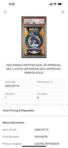 2021 Panini Certified - Seal of Approval Gold #SA-7 Justin Jefferson /25 PSA 10 - Picture 5 of 5