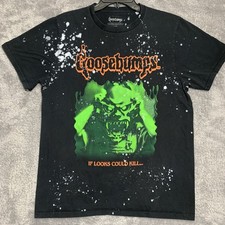 Official Goosebumps Black White Splatter 'IF LOOKS COULD' Haunted Mask T-shirt L