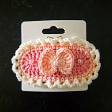 Pink & White Crochet Bow Beaded Barrette Hair Clip for Women All Hair Types