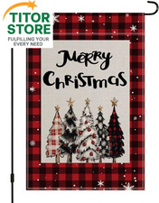 Merry Christmas Garden Flag12x18 IN Red Plaid Edage Burlap Winter Multicolor