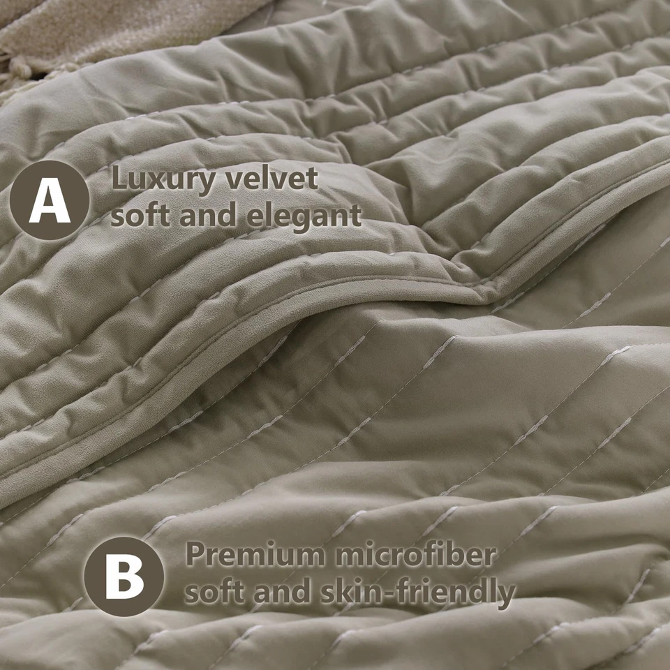 Velvet Queen Size Quilt Set,3 Pieces Ultra-Soft Bedspread,Lightweight Coverle... - Image 3 of 4