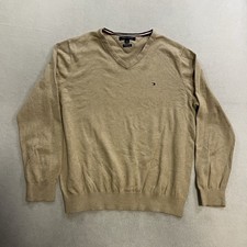 Tommy Hilfiger Sweater Men  s Large Signature Solid V-Neck Premium Cotton Beige