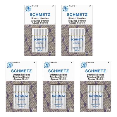 Stretch Sewing Machine Needles - Precision Needles, Size 90/14, 5-Needle Card...